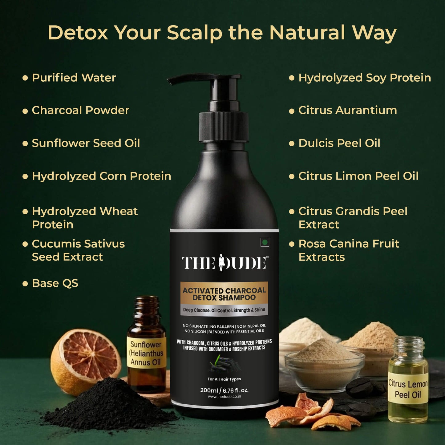 THE DUDE Activated Charcoal Detox Hair Shampoo – Deep Cleanse & Oil Control | 200 ml