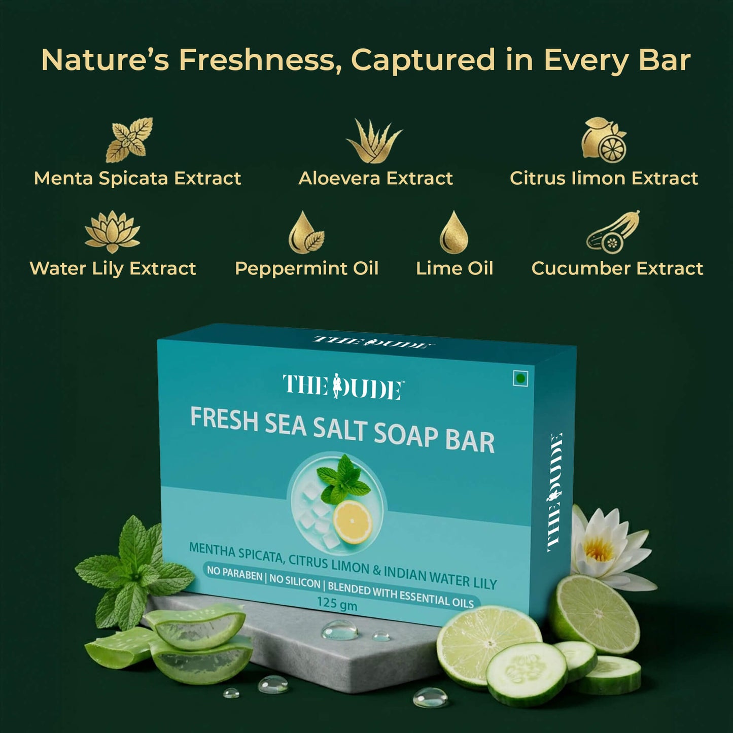 The Dude Fresh Sea Salt Soap Bar with Mentha spicata, Citrus Limon & Indian water lily