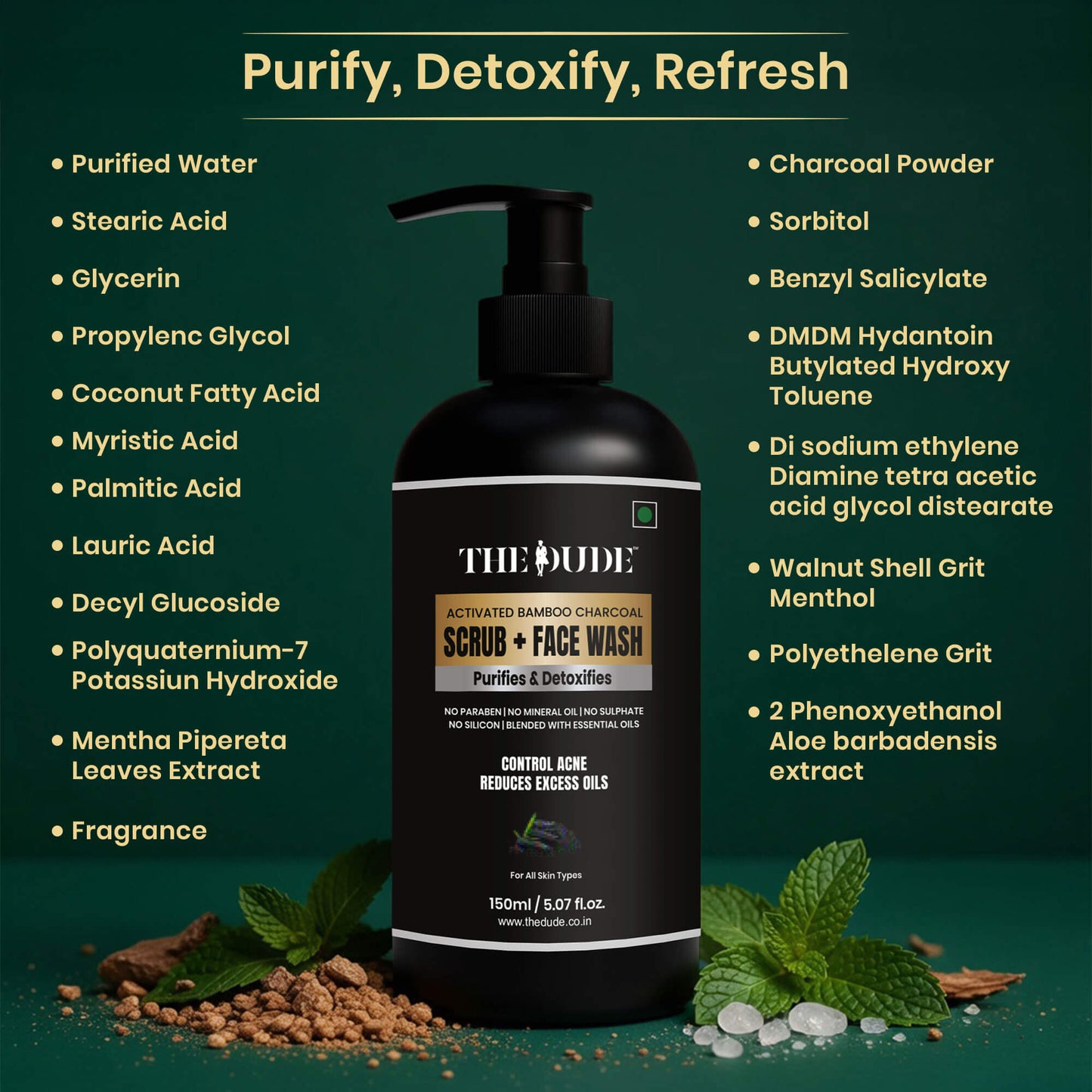 THE DUDE Activated Bamboo Charcoal Scrub + Face Wash 150 ml