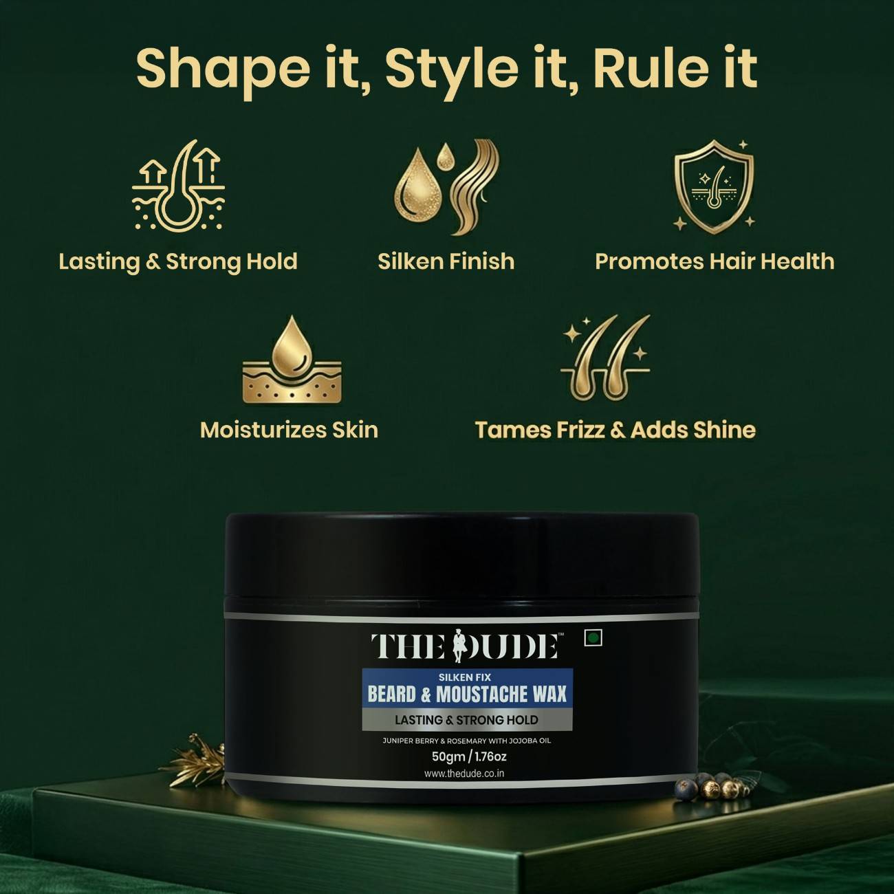 THE DUDE Silken Fix Beard & Moustache Wax for Men - 50 gm | Strong Natural Hold | Styles Beard Without Stiffness | Tames Unruly & Flyaway Beard Hair