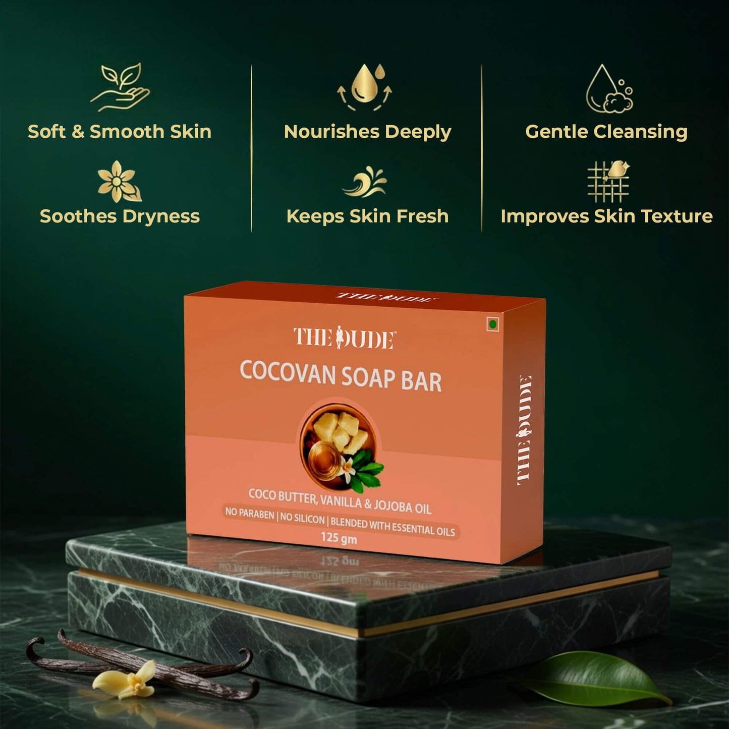 THE DUDE Cocoa Butter, Vanilla & Jojoba Oil Nourishing Cocovan Blended with Essential Oils Bath Soap Bar - 125 gm