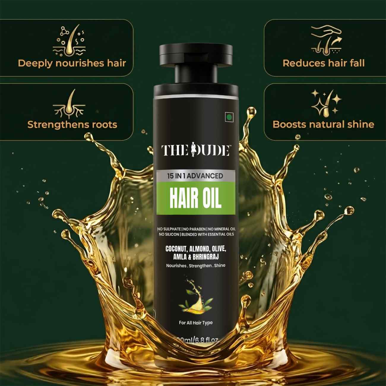 THE DUDE 15-in-1 Advanced Hair Oil 200ml – Nourishing, Strengthening & Anti-Hair Fall Oil for All Hair Types