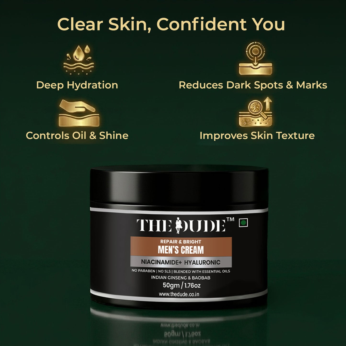 THE DUDE Face Cream for Men | Niacinamide + Hyaluronic Acid | Skin Repair & Brightening – 50 gm