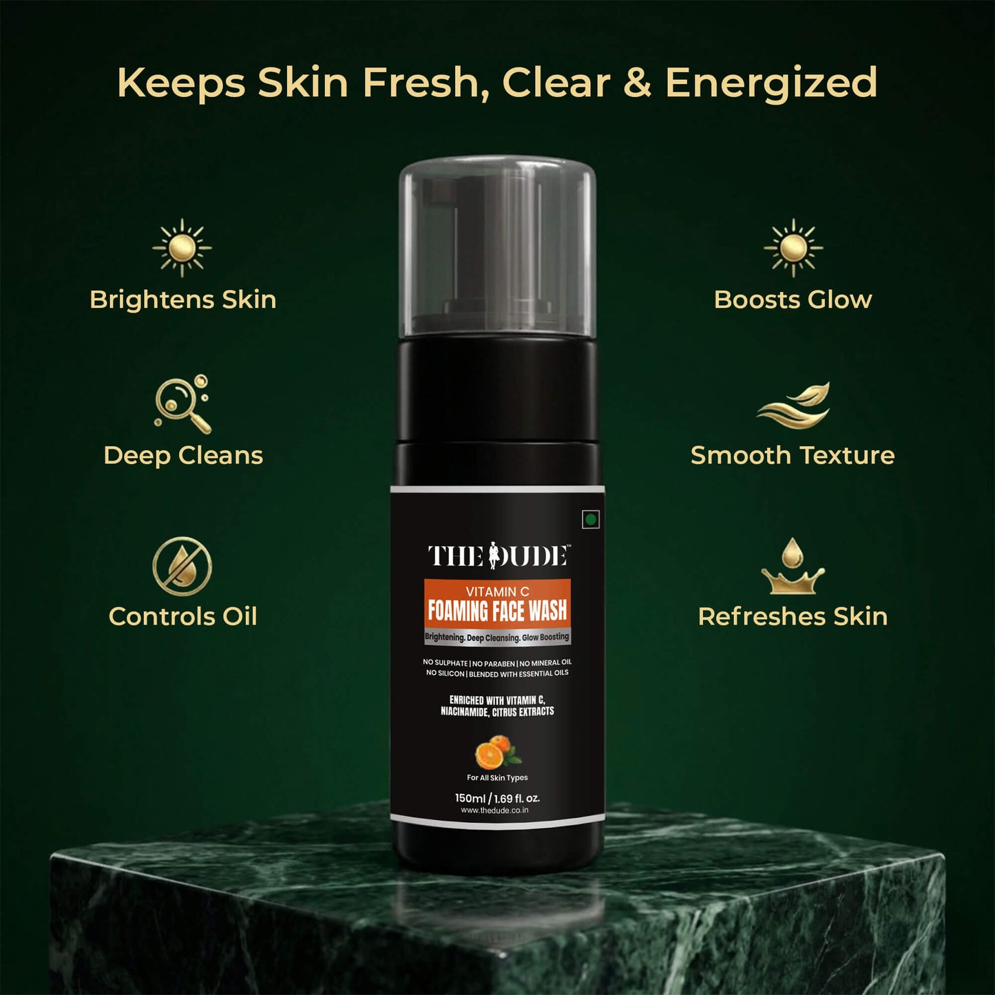 THE DUDE Vitamin C Foaming Face Wash 150 ml | Glow Boosting & Deep Cleansing Face Cleanser