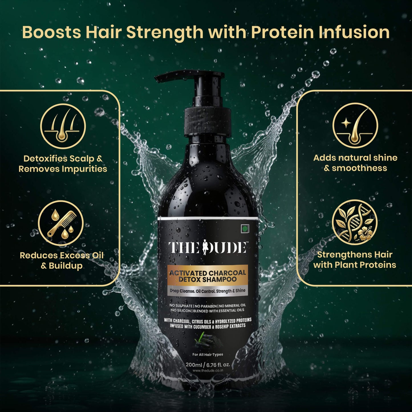 THE DUDE Activated Charcoal Detox Hair Shampoo – Deep Cleanse & Oil Control | 200 ml