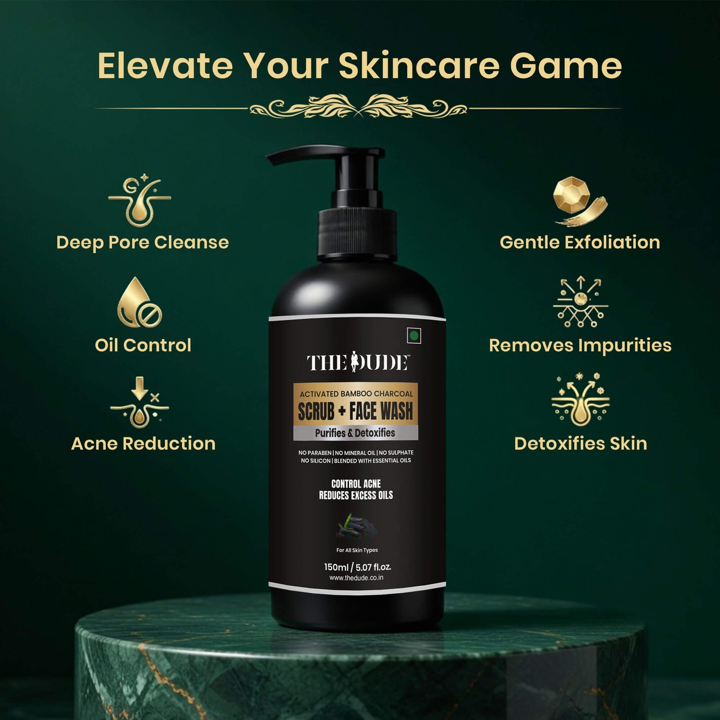 THE DUDE Activated Bamboo Charcoal Scrub + Face Wash 150 ml