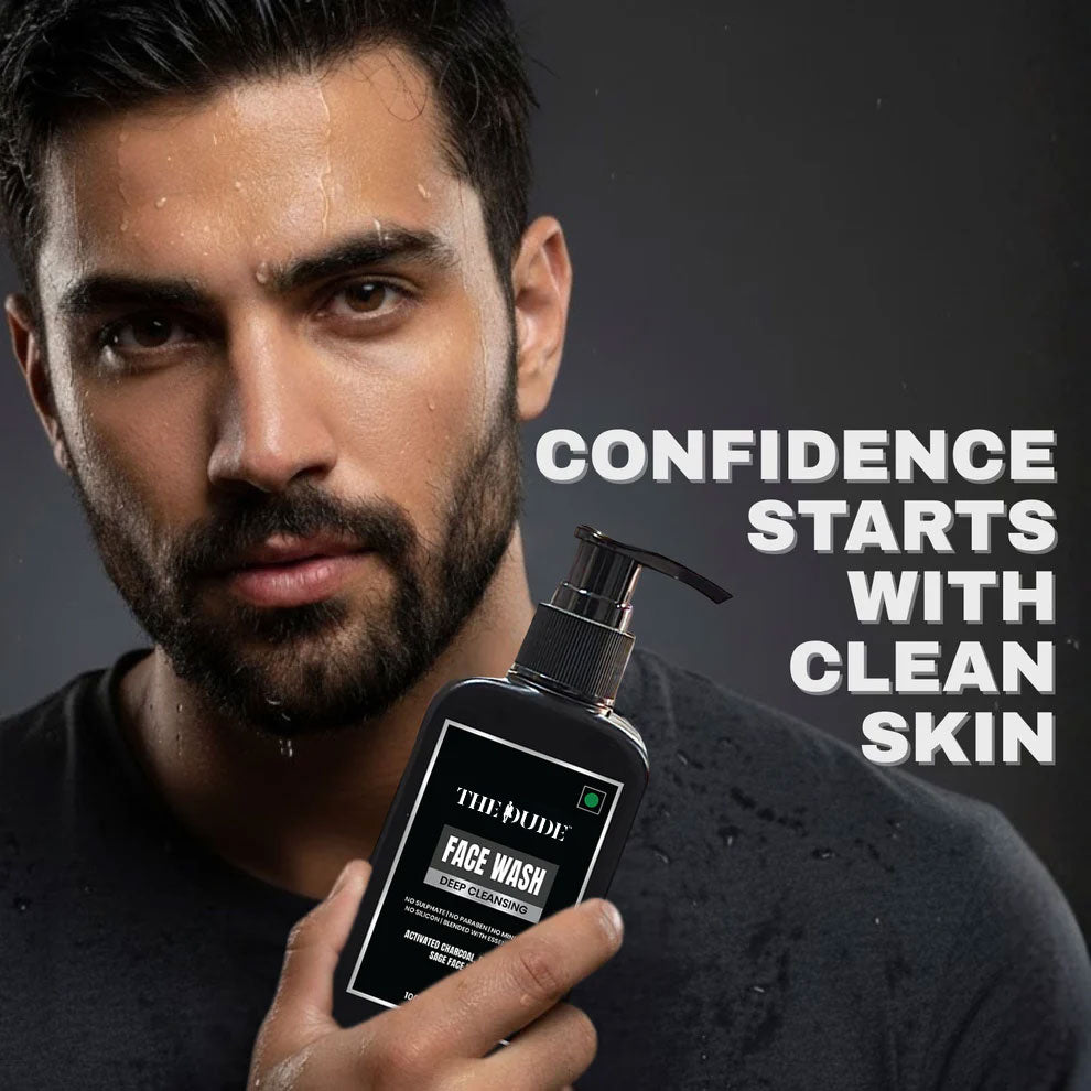 THE DUDE Deep Cleansing Activated Charcoal Face Wash for Men - 100 ml | Deep Cleansing Formula with Black Tea & Sage | Daily Use Face Cleanser