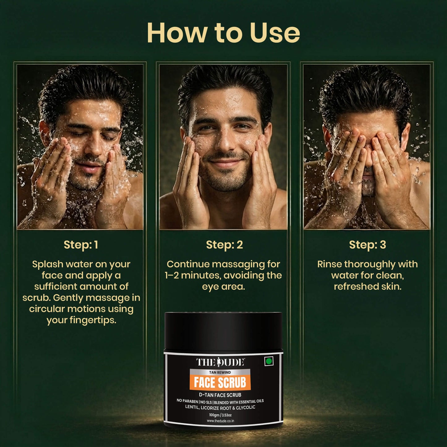 THE DUDE D-Tan Face Scrub for Men - 100 gm | Papaya, Gotu Kola & Manjistha | Removes Sun Tan & Pollution | Brightens Skin Tone