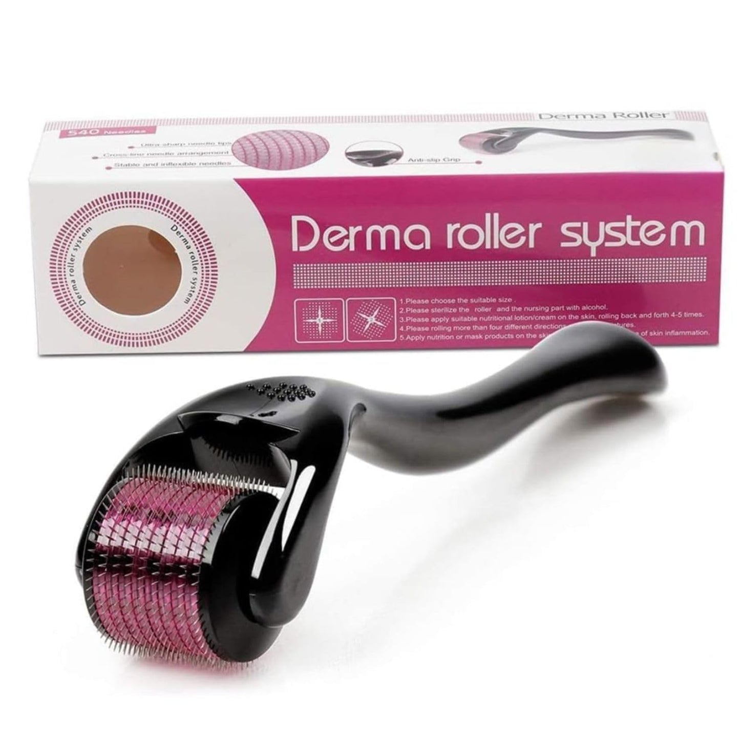Derma Roller 0.5mm for Hair & Beard Growth - 540 Titanium Micro Needles for Hair Regrowth, Beard Growth, Acne Scar Reduction & Skin Rejuvenation - Safe for Men & Women (Black)