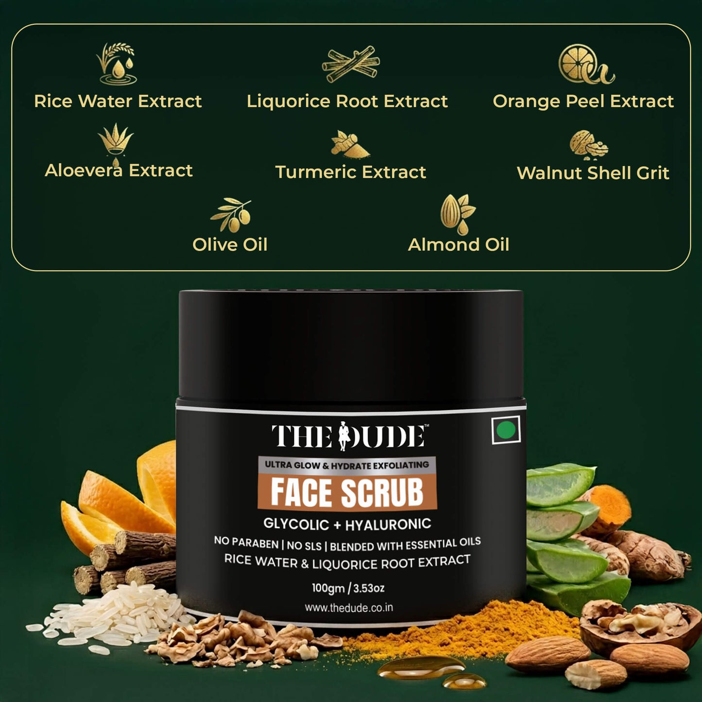 THE DUDE Ultra Glow Hydrating Face Scrub for Men - 100 gm | Glycolic & Hyaluronic Acid | Deep Exfoliation | Removes Dead Skin & Dullness