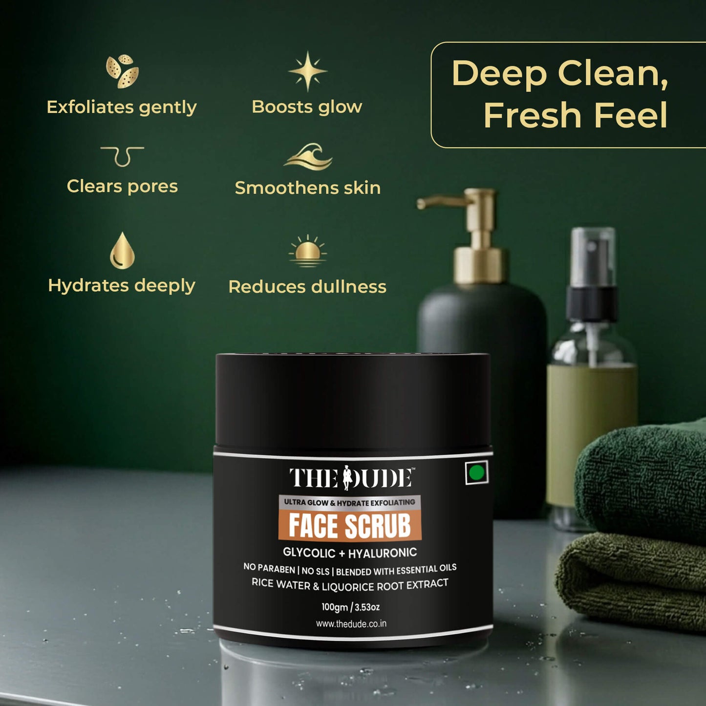 THE DUDE Ultra Glow Hydrating Face Scrub for Men - 100 gm | Glycolic & Hyaluronic Acid | Deep Exfoliation | Removes Dead Skin & Dullness