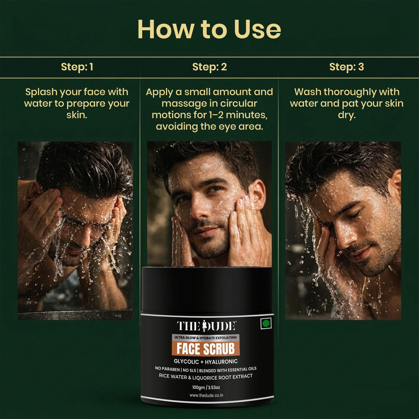 THE DUDE Ultra Glow Hydrating Face Scrub for Men - 100 gm | Glycolic & Hyaluronic Acid | Deep Exfoliation | Removes Dead Skin & Dullness