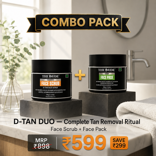 THE DUDE D-Tan Combo Kit for Men | Face Scrub + Face Pack | Papaya, Gotu Kola, Manjistha & Clove | Complete Tan Removal Ritual for Bright, Clear Skin