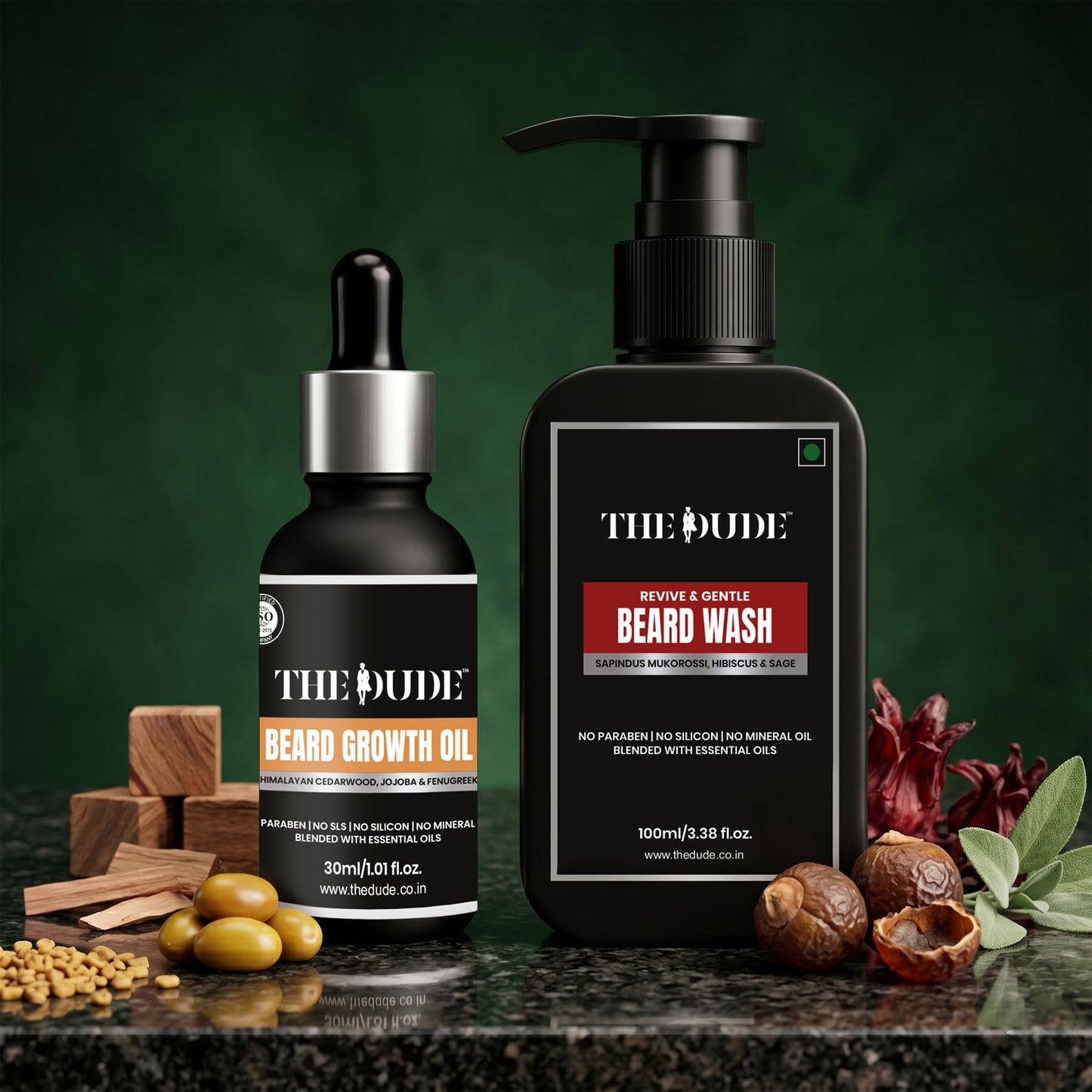 THE DUDE Beard Care Combo for Men | Beard Growth Oil - 30ml & Revive Gentle Beard Wash - 100ml (Pack of 2)