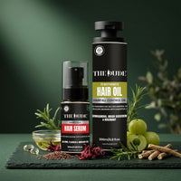 THE DUDE Hair Grooming Combo for Men | 21 Botanics Hairfall Control Hair Oil - 200ml & Shiro Silk Hair Serum - 50ml (Pack of 2)
