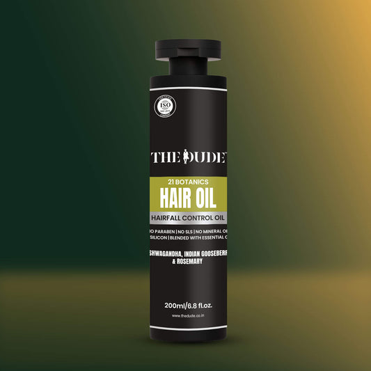 THE DUDE 21 Botanics Hairfall Control Hair Oil for Men - 200 ml | Ashwagandha, Brahmi & Rosemary | Reduces Hair Fall & Strengthens Roots | For Weak Thinning Hair