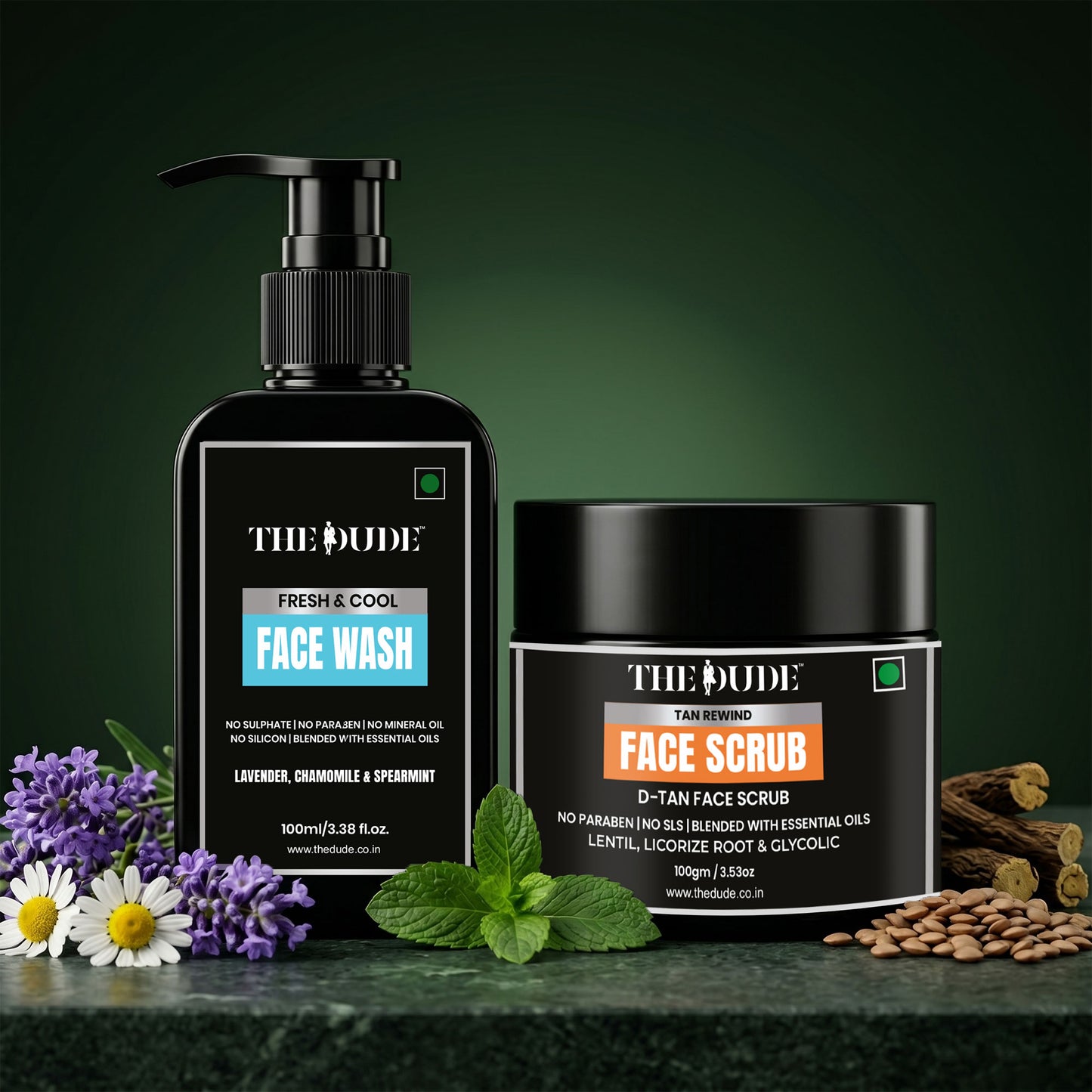 THE DUDE Tan Rewind & Fresh Glow Combo | Face Scrub + Fresh & Cool Face Wash (100ml)
