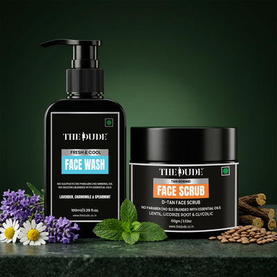 THE DUDE Tan Rewind & Fresh Glow Combo | Face Scrub + Fresh & Cool Face Wash (100ml)