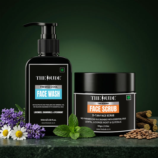 THE DUDE Tan Rewind & Fresh Glow Combo | Face Scrub + Fresh & Cool Face Wash (100ml)