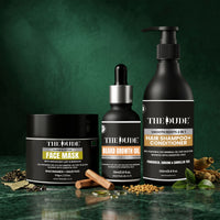 THE DUDE Complete Grooming & Detox Combo | Beard Growth Oil + Clean & Detox Face Mask + 2 in 1 Shampoo & Conditioner