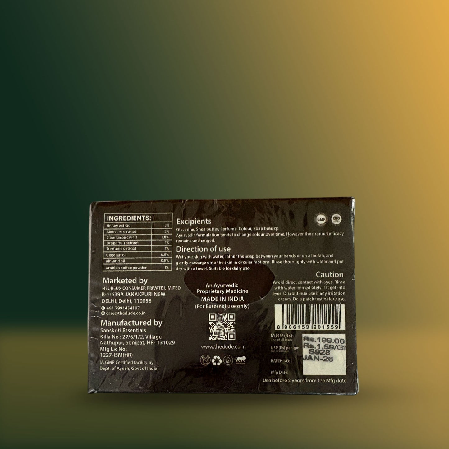 The Dude Skin Nourishing & Exfoliating Soap Bar with Arabica Coffee, Honey & Citrus Limon- 125g