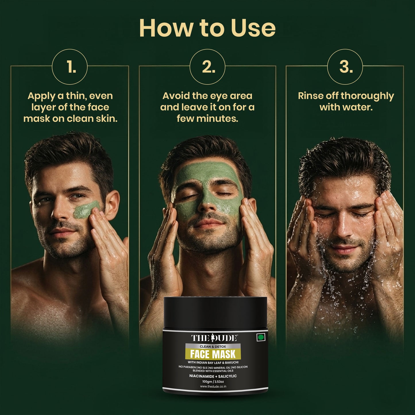 THE DUDE Clean Detox Face Mask for Men - 100 gm | Bakuchi Indian Bay Leaf | Deep Pore Cleansing | Helps Reduce Acne & Oil