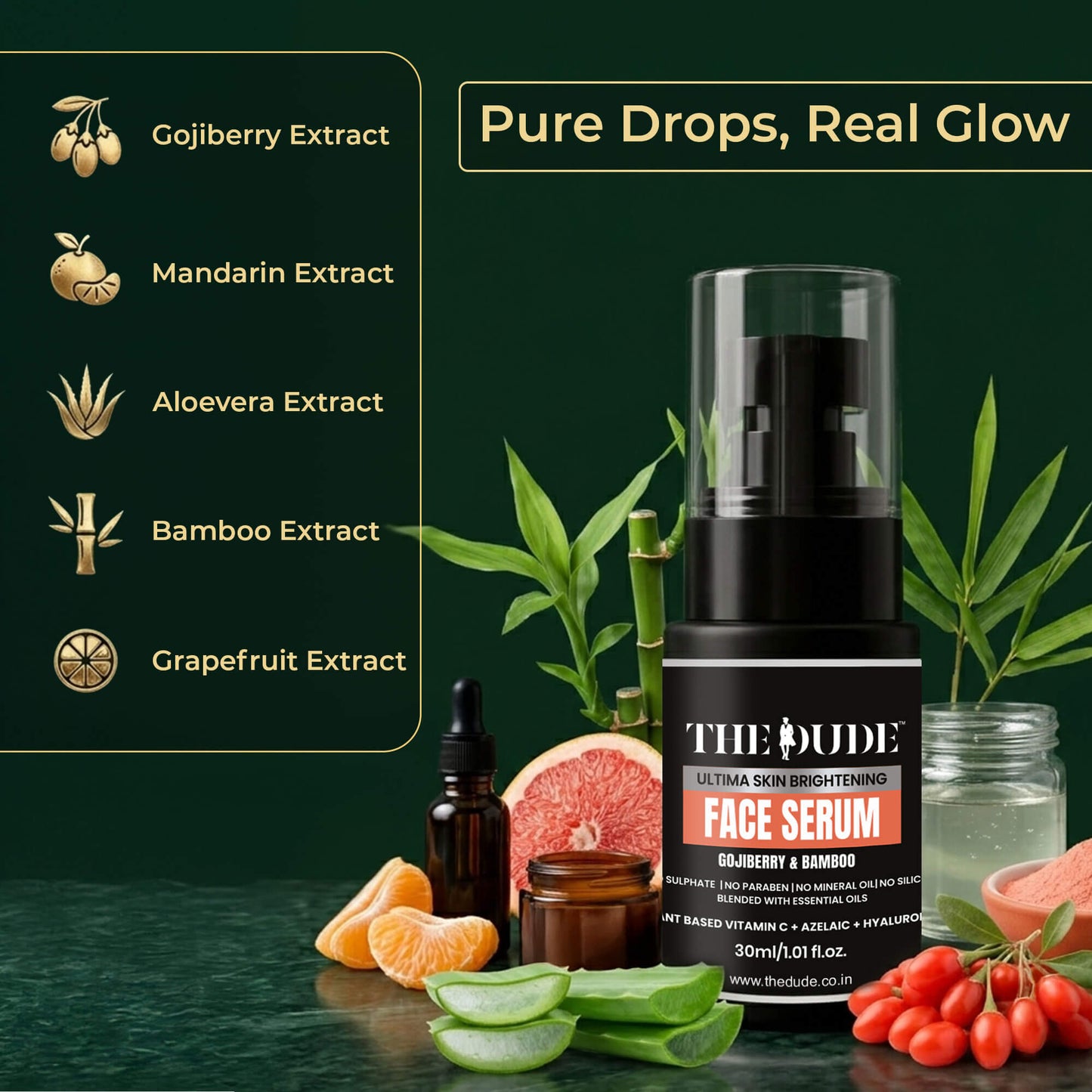 THE DUDE Ultima Skin Brightening Face Serum for Men - 30 ml | Goji Berry & Bamboo | Reduces Dullness & Dark Spots | Lightweight Serum