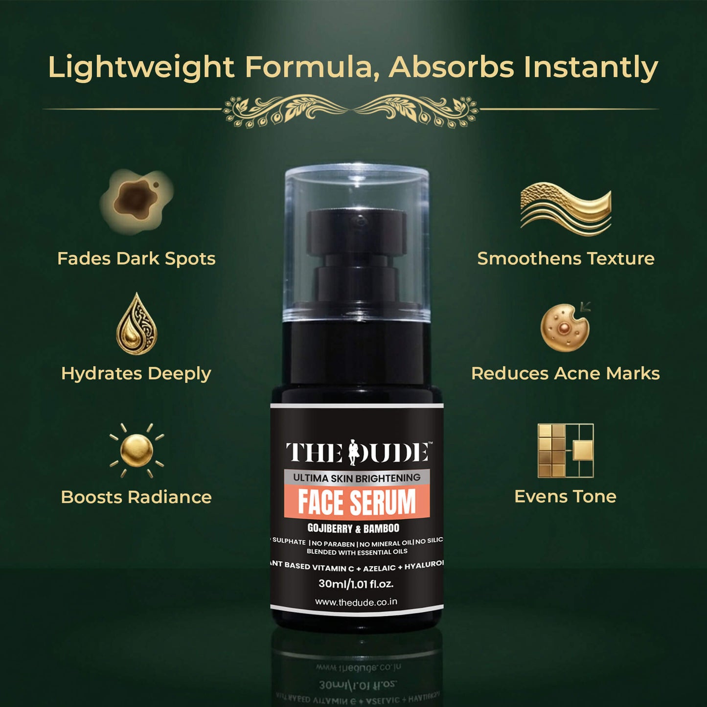 THE DUDE Ultima Skin Brightening Face Serum for Men - 30 ml | Goji Berry & Bamboo | Reduces Dullness & Dark Spots | Lightweight Serum