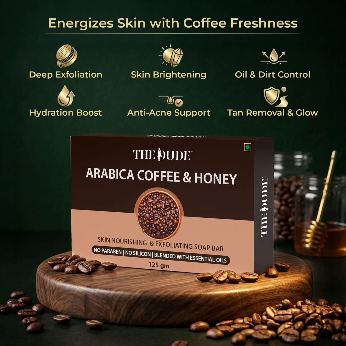 The Dude Skin Nourishing & Exfoliating Soap Bar with Arabica Coffee, Honey & Citrus Limon- 125g